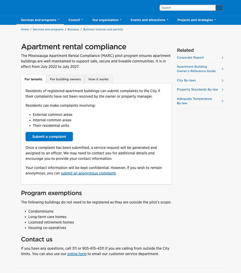 Screenshot of the original program page.